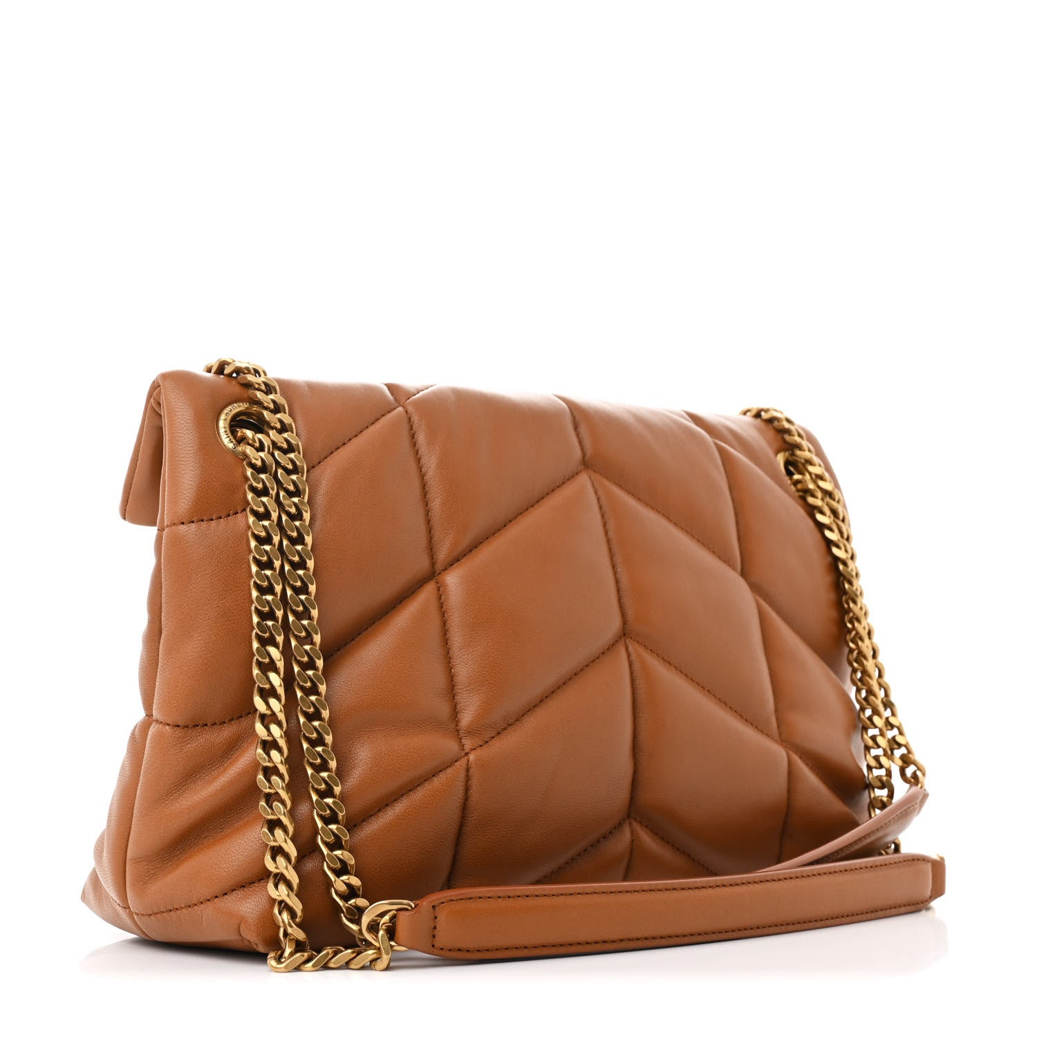 Saint Laurent Lambskin Quilted Small Loulou Puffer Monogram Chain Satchel Dark Honey 3 of 11