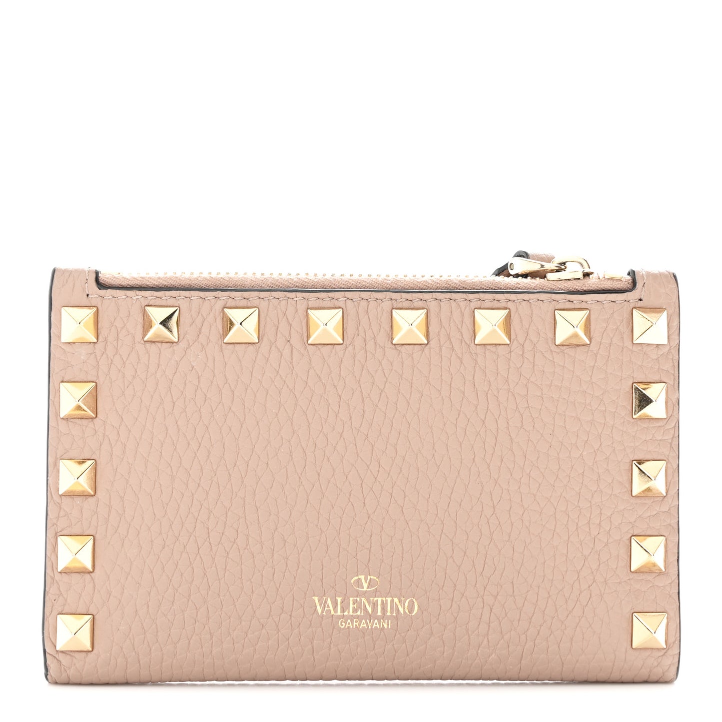 Grainy Calfskin Rockstud Coin Purse Card Holder Poudre