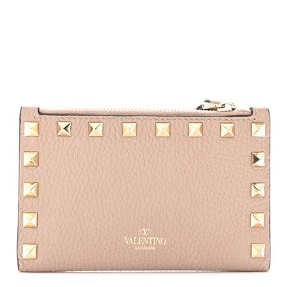Valentino Garavani Grainy Calfskin Rockstud Coin Purse Card Holder Poudre 1 of 8