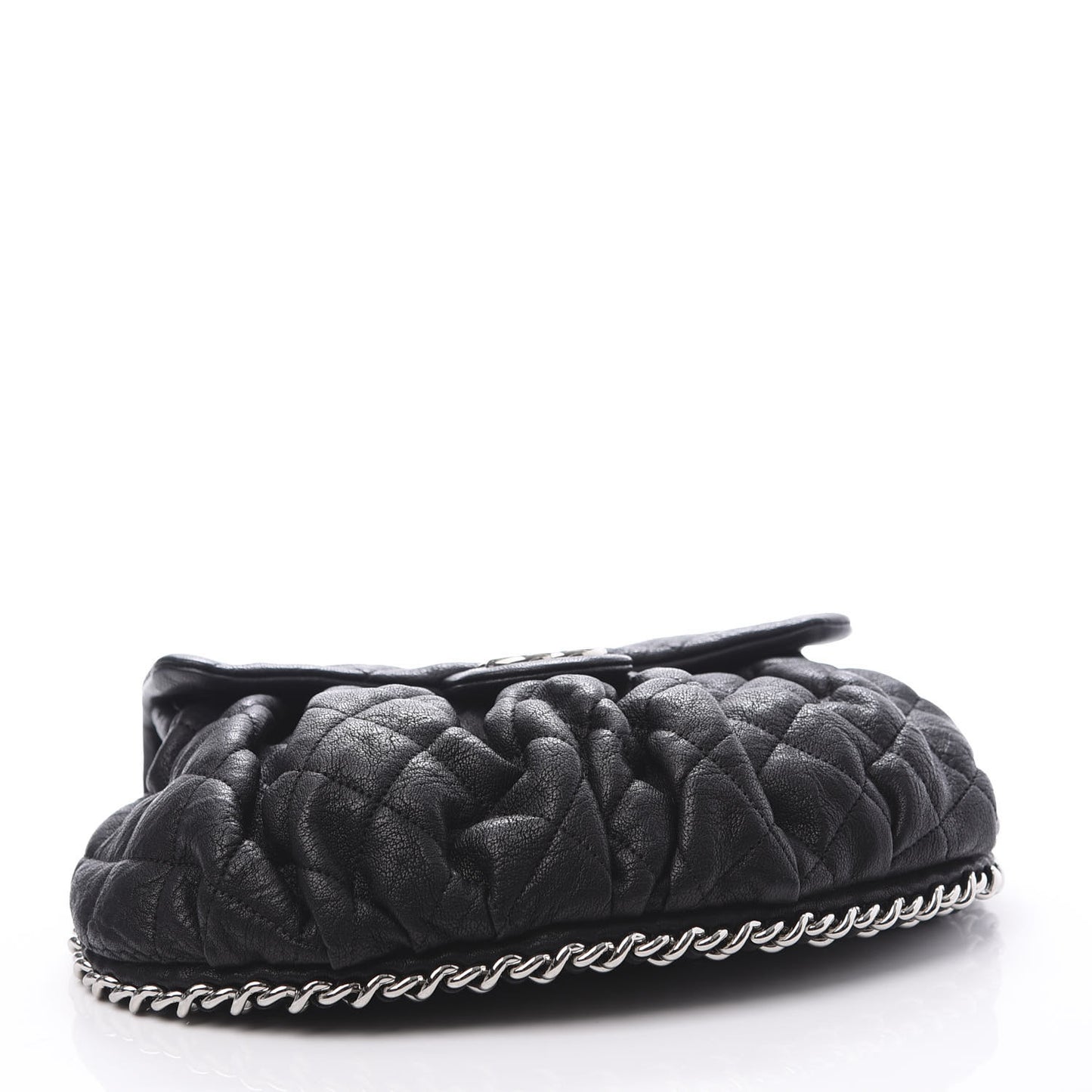 Crumpled Lambskin Quilted Medium Chain Around Messenger Black
