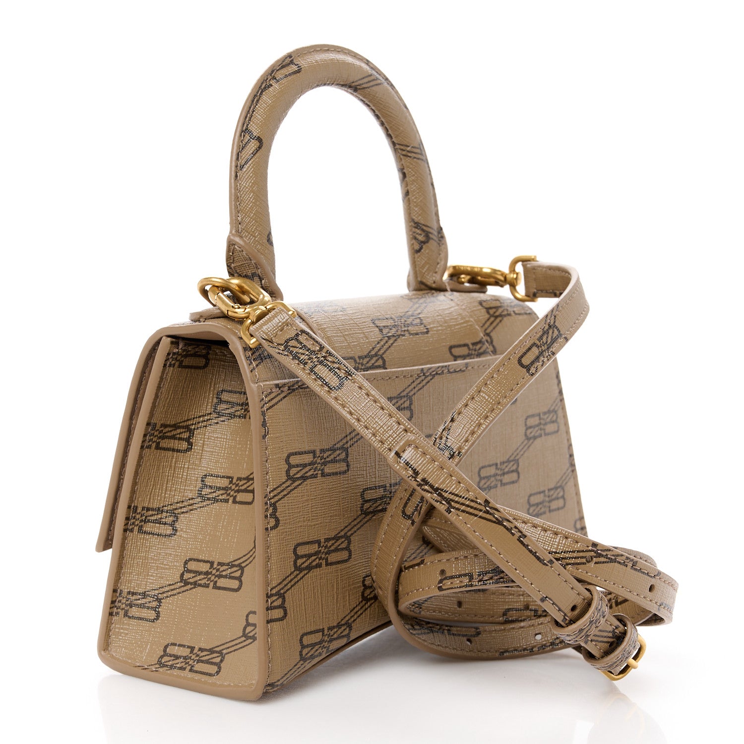 Balenciaga Coated Canvas BB Monogram Hourglass Top Handle Bag XS Beige Brown 3 of 11