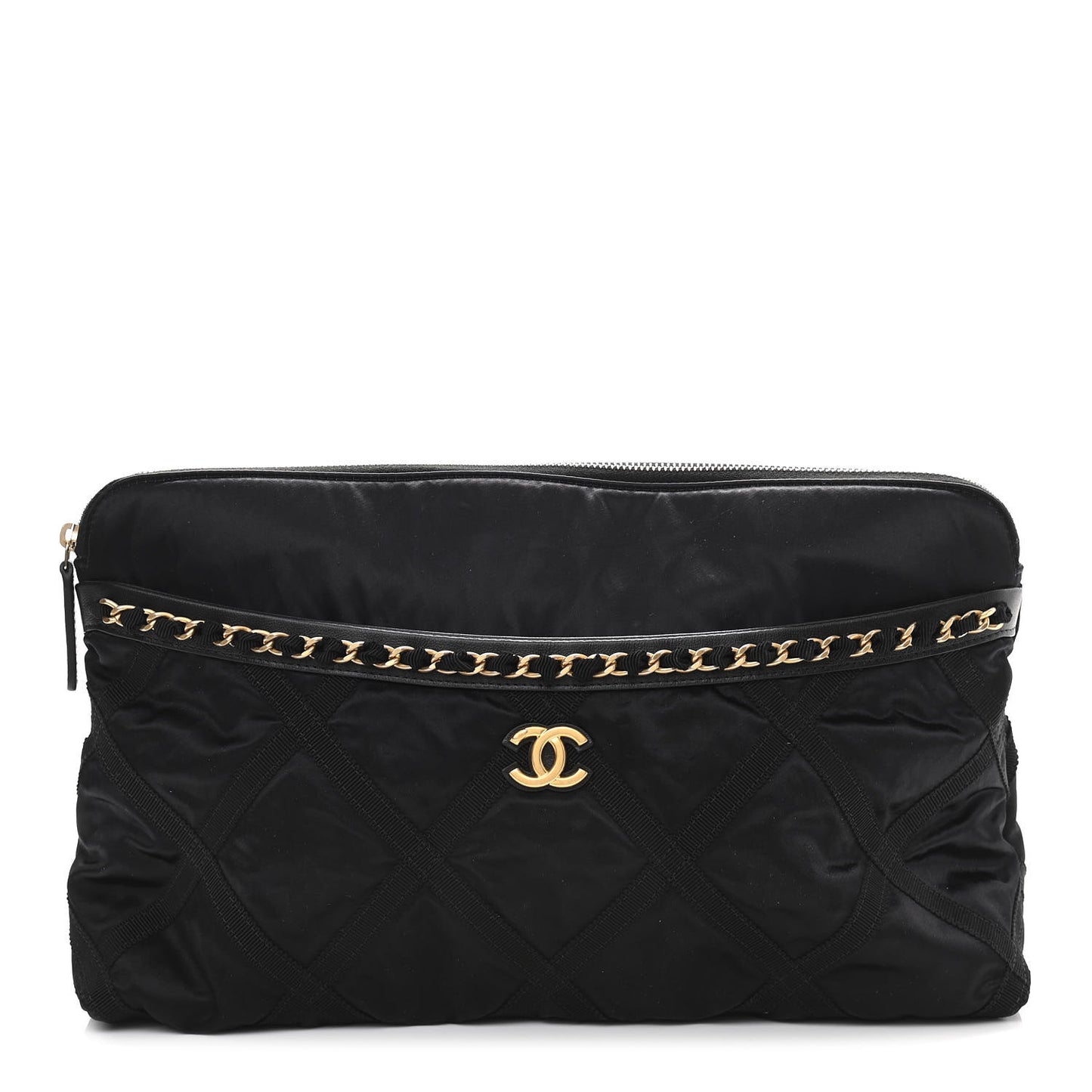 Nylon Grosgrain Quilted Lifestyle Convertible Clutch with Chain Black