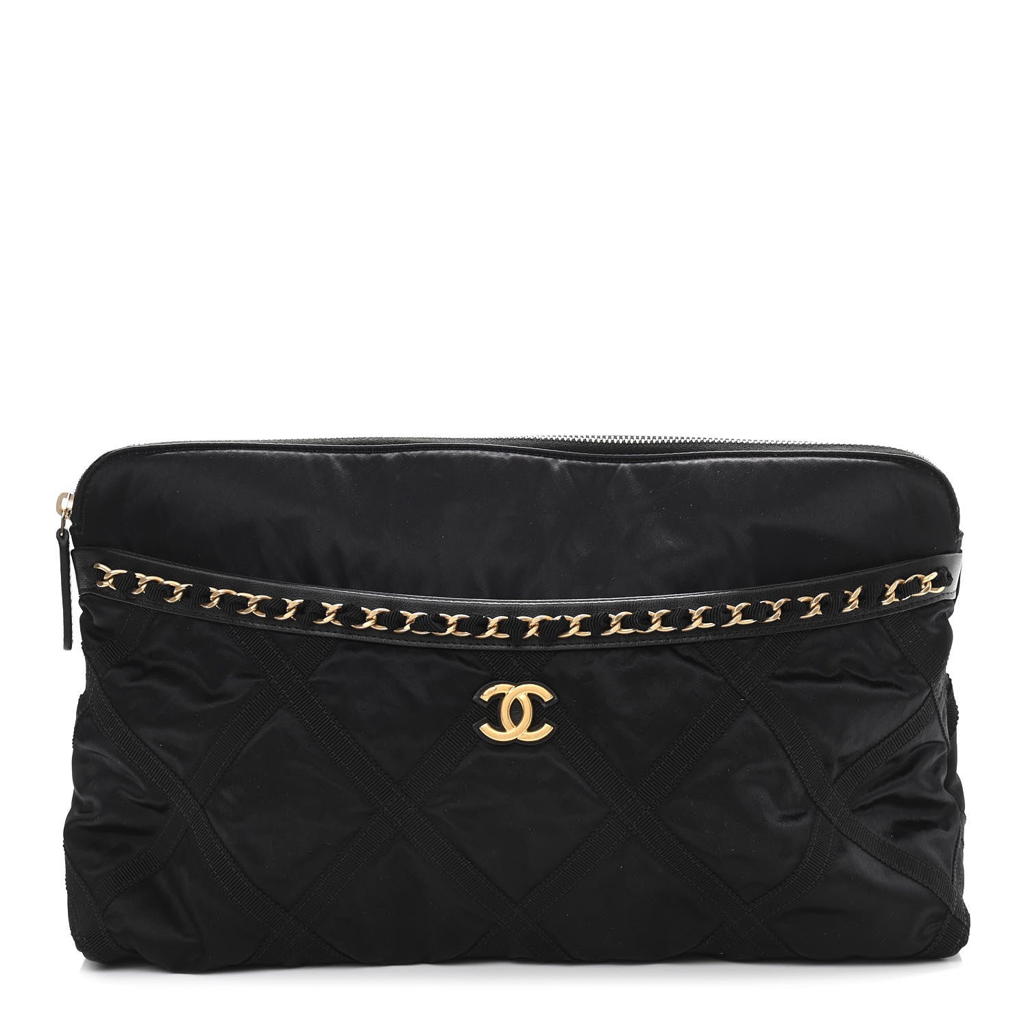 Chanel Nylon Grosgrain Quilted Lifestyle Convertible Clutch with Chain Black 3 of 12