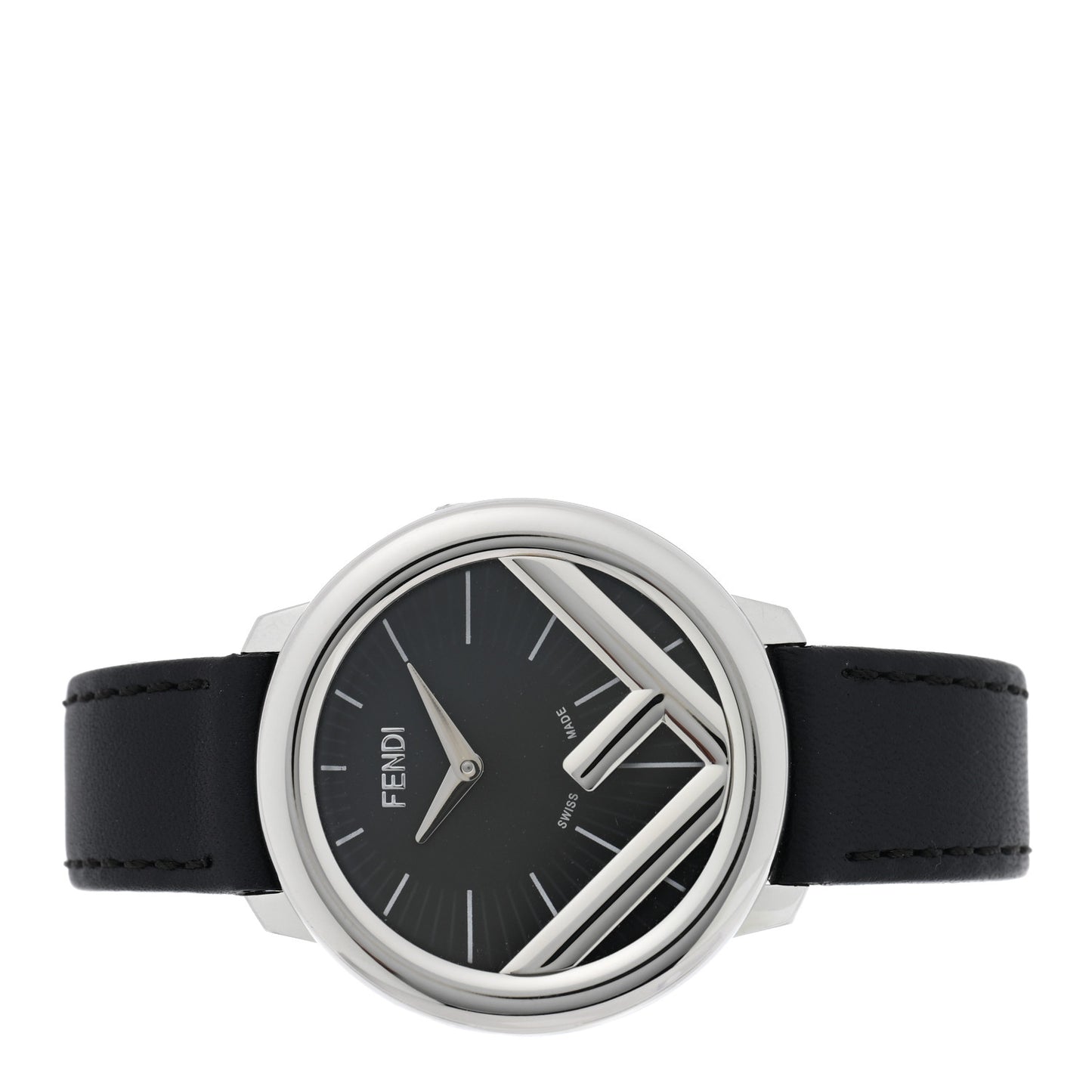 Stainless Steel Calfskin 36mm Fendi Run Away Quartz Watch Black