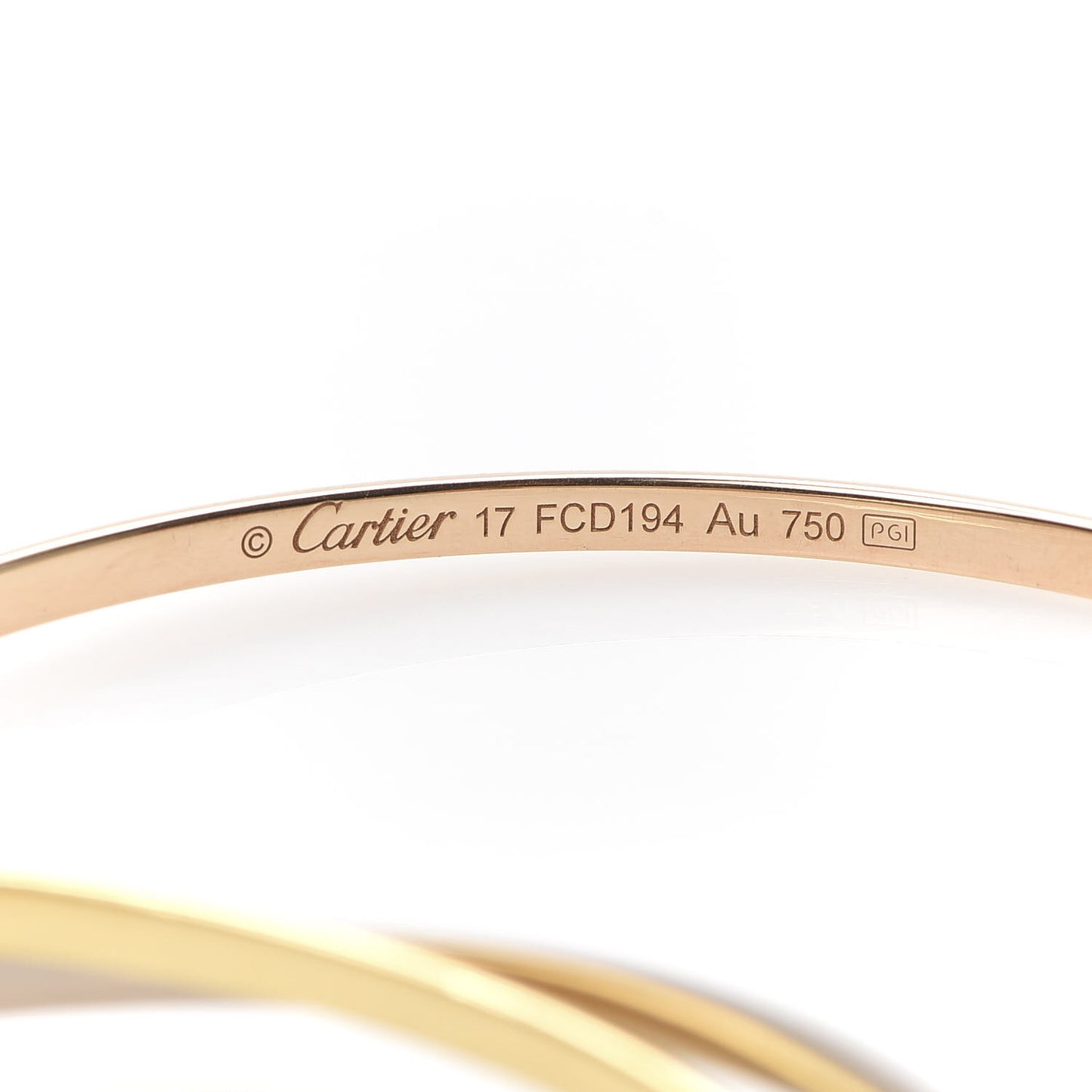 18K Pink Yellow White Gold Trinity Bangle Bracelet 17