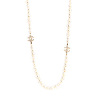 Chanel Graduated Pearl Crystal CC Long Necklace Gold 1 of 5