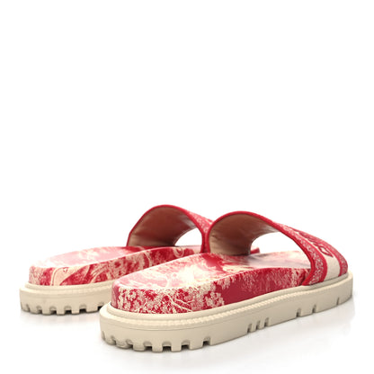 Christian Dior Canvas Toile de Jouy Embroidered Dway 10mm Slide Sandals 39 Off White Raspberry 4 of 9