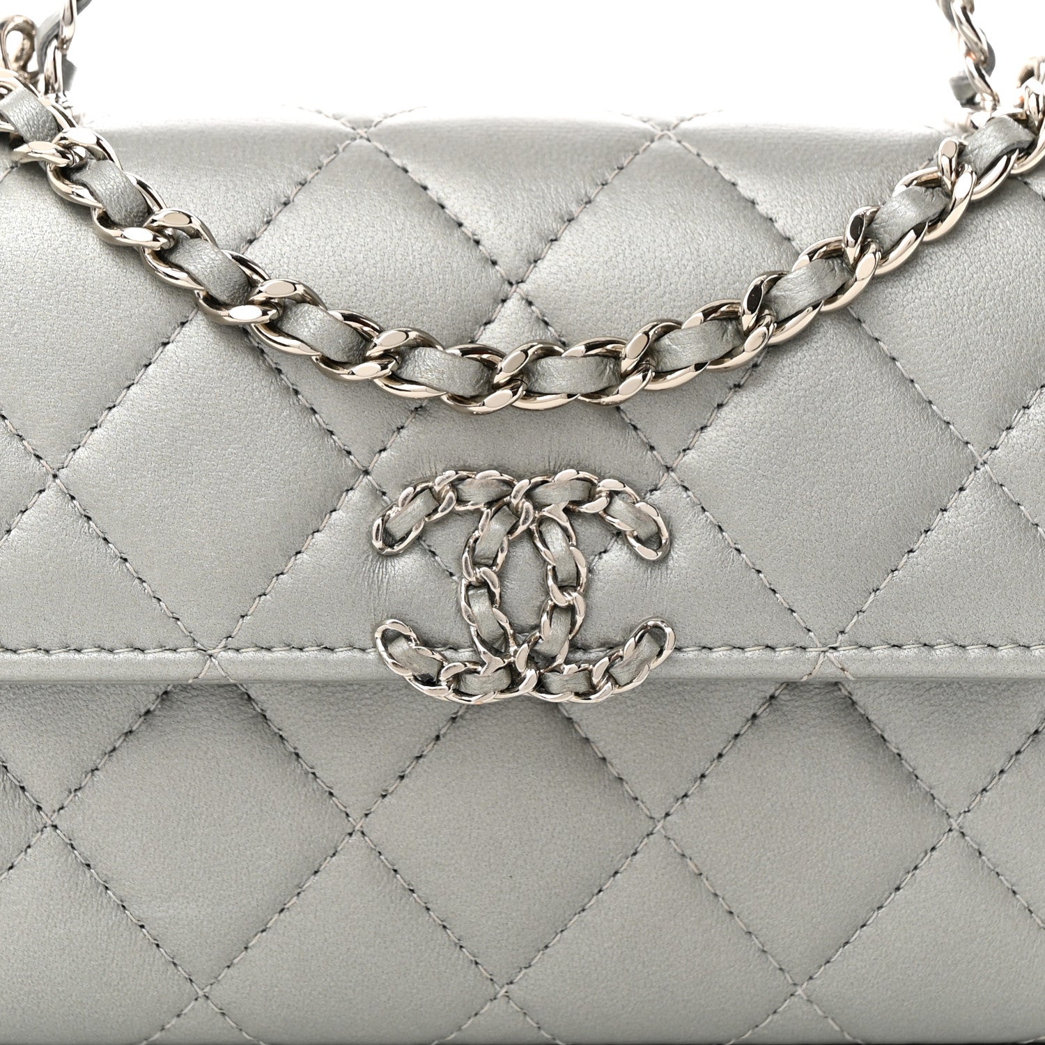 Chanel Lambskin Quilted Chain Top Handle Phone Holder With Chain Silver 8 of 14