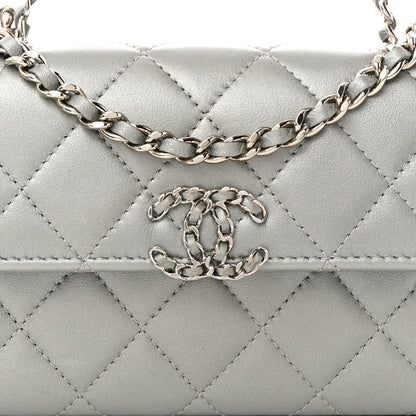 Chanel Lambskin Quilted Chain Top Handle Phone Holder With Chain Silver 8 of 14