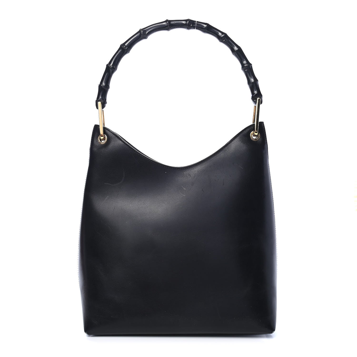 Gucci Smooth Calfskin Bamboo Handle Shoulder Bag Black 1 of 12