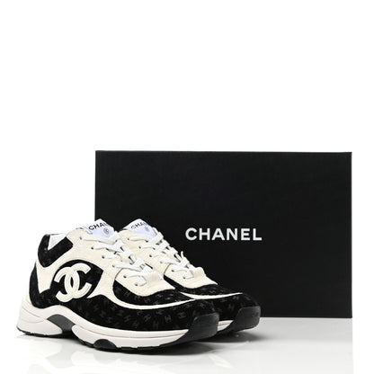 Chanel Printed Suede Calfskin Womens Sneakers 38 Black White 9 of 9