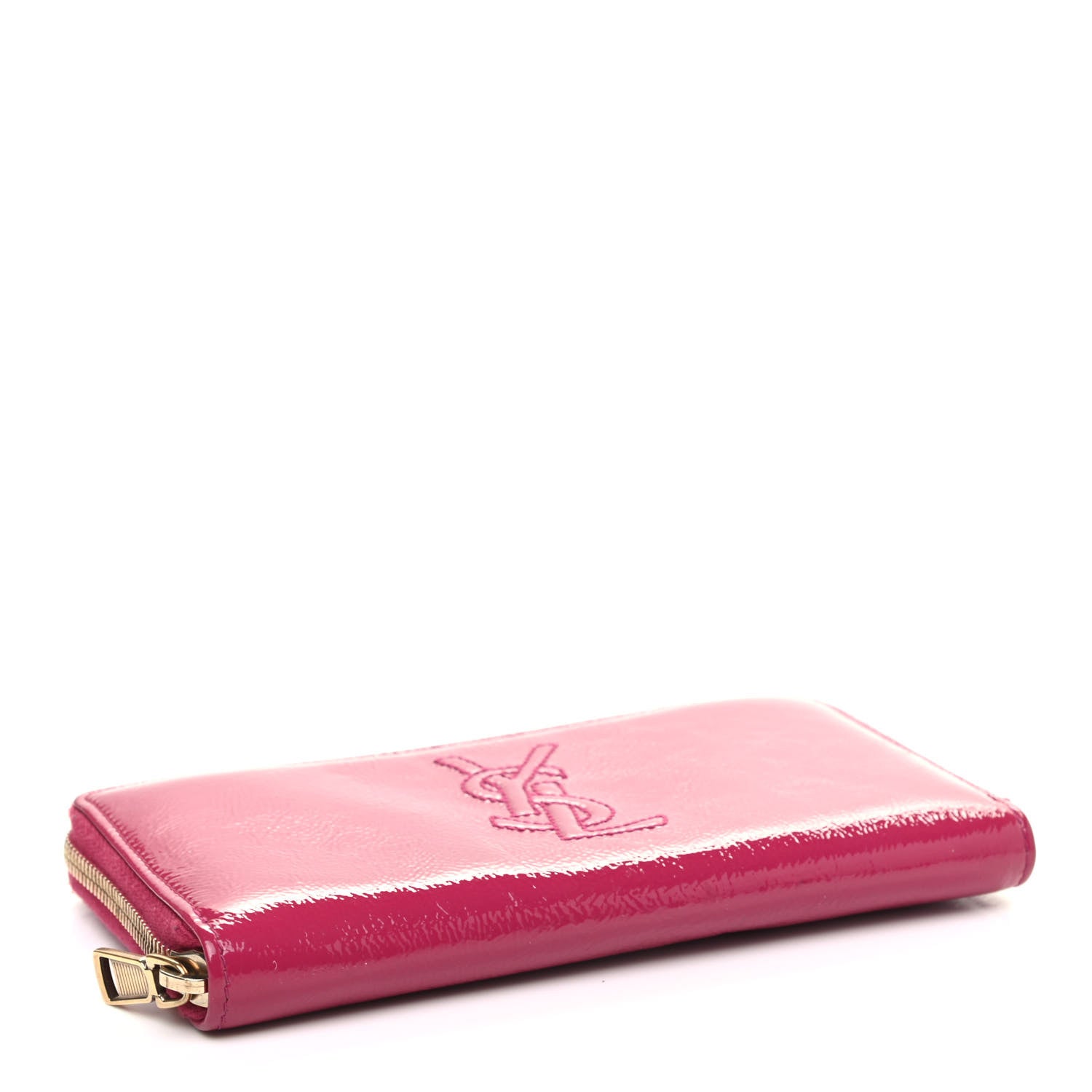 Saint Laurent Textured Patent Calfskin Belle De Jour Zip Around Wallet Fuchsia 4 of 7