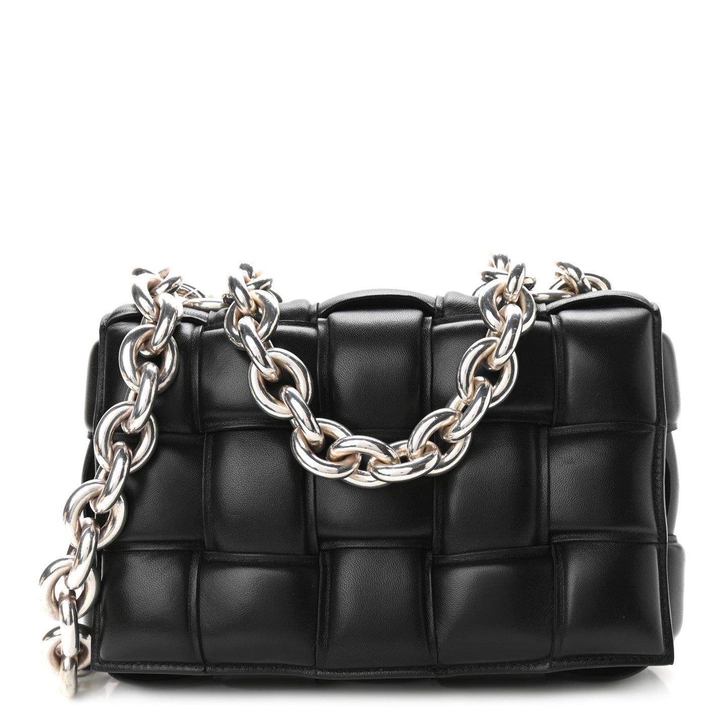 Lambskin Maxi Intreccio Padded Chain Cassette Crossbody Bag Black