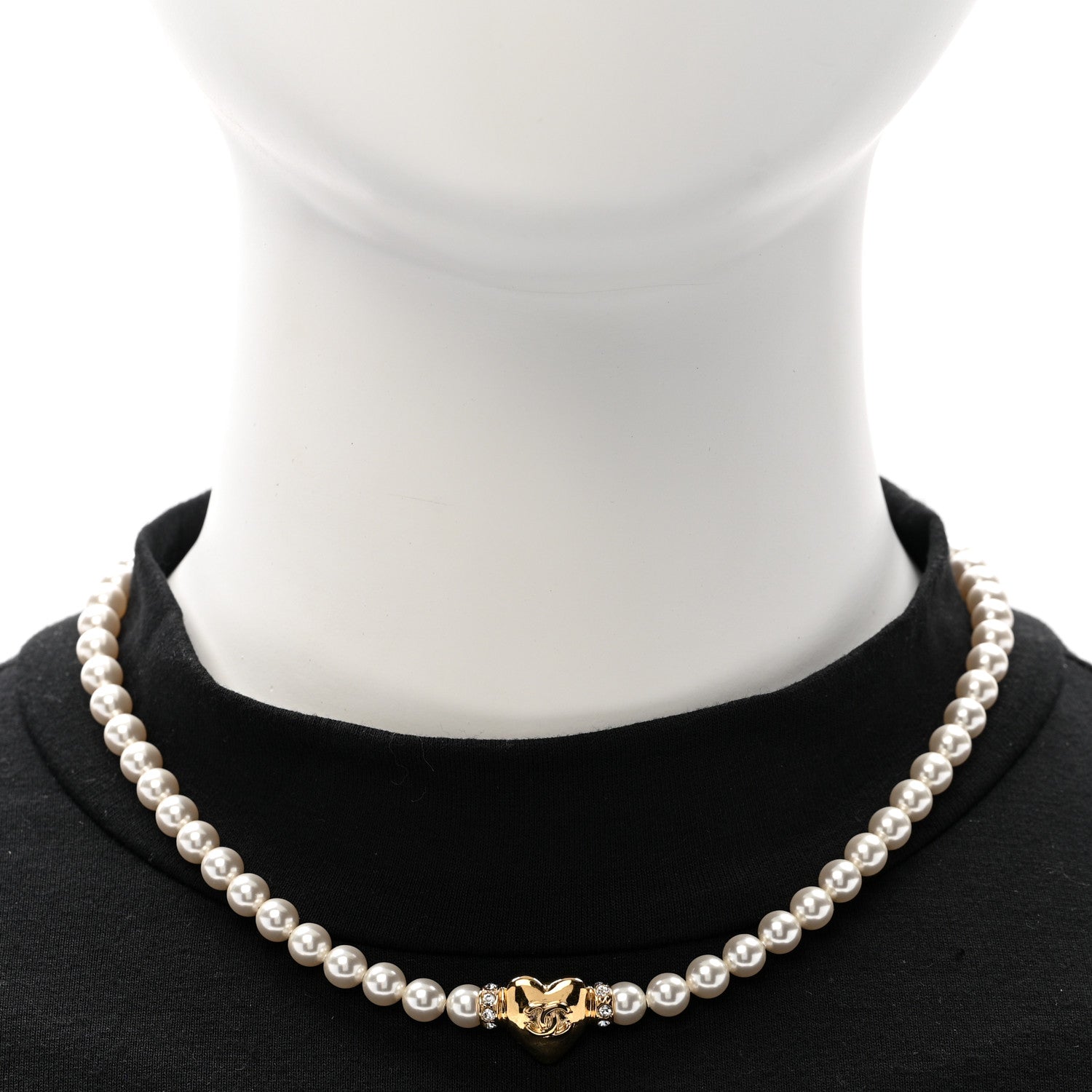 Chanel Crystal Pearl CC Heart Choker Necklace Gold 2 of 6