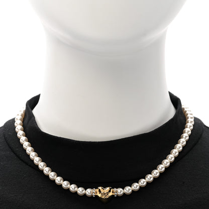 Chanel Crystal Pearl CC Heart Choker Necklace Gold 2 of 6