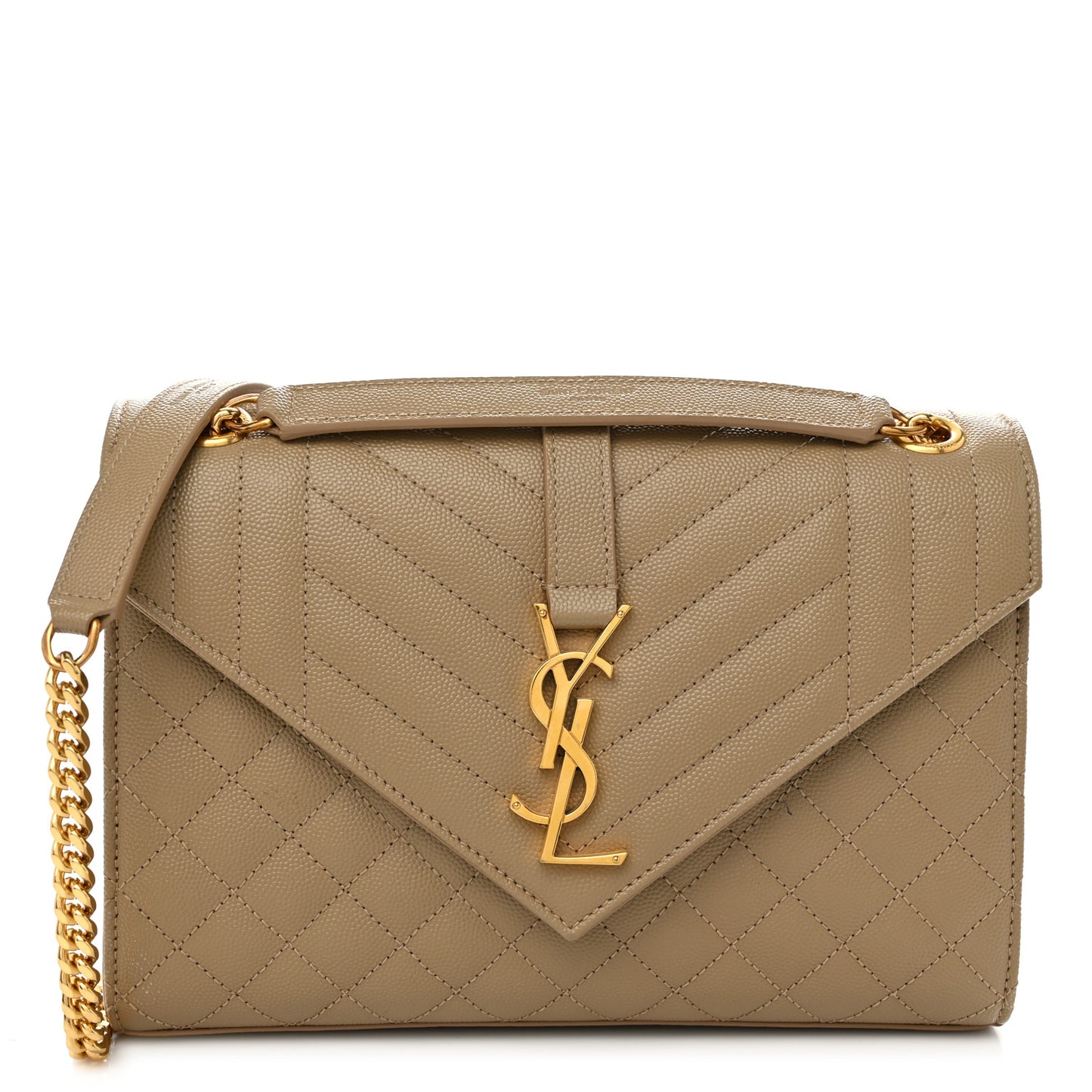 Grain De Poudre Textured Mixed Matelasse Medium Triquilt Monogram Satchel Dark Latte