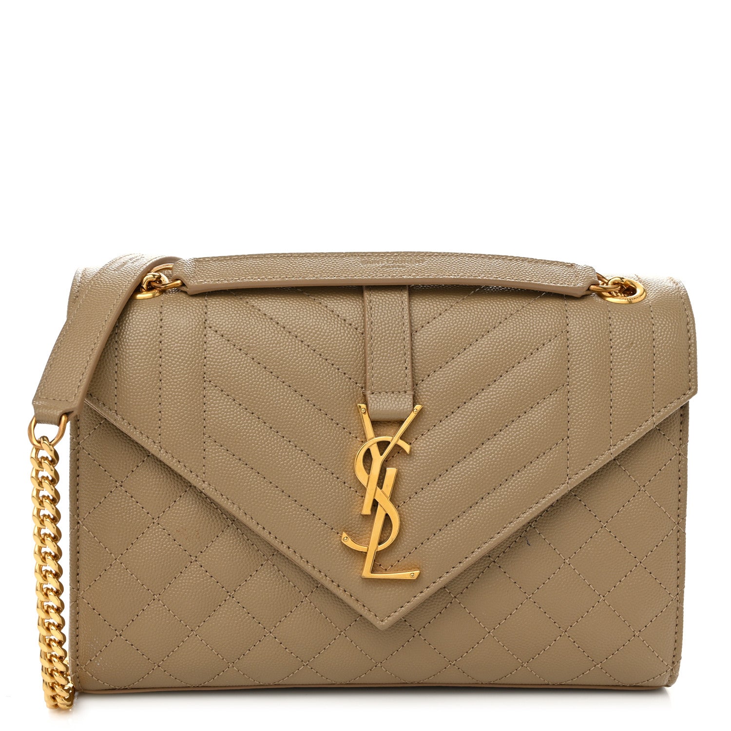 Saint Laurent Grain De Poudre Textured Mixed Matelasse Medium Triquilt Monogram Satchel Dark Latte 1 of 9