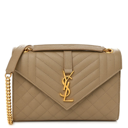 Saint Laurent Grain De Poudre Textured Mixed Matelasse Medium Triquilt Monogram Satchel Dark Latte 1 of 9