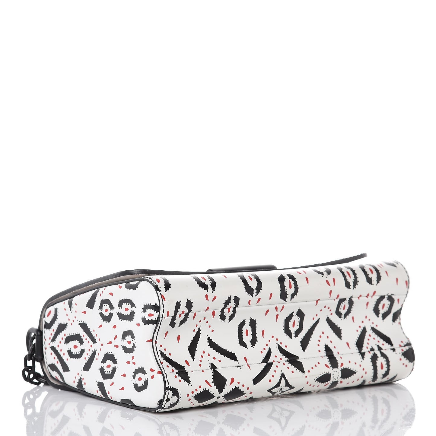 Calfskin Graphic Print Twist Shoulder Bag MM White Black