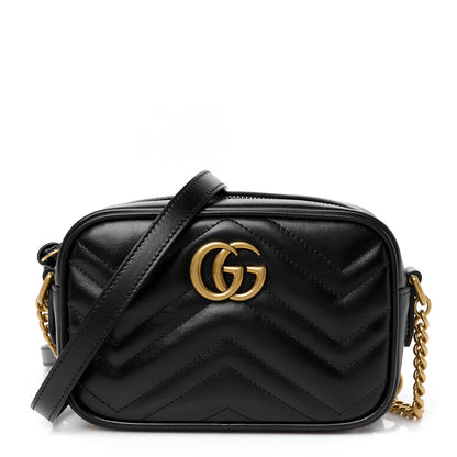 Gucci Calfskin Matelasse Mini GG Marmont Chain Shoulder Bag Black 1 of 11