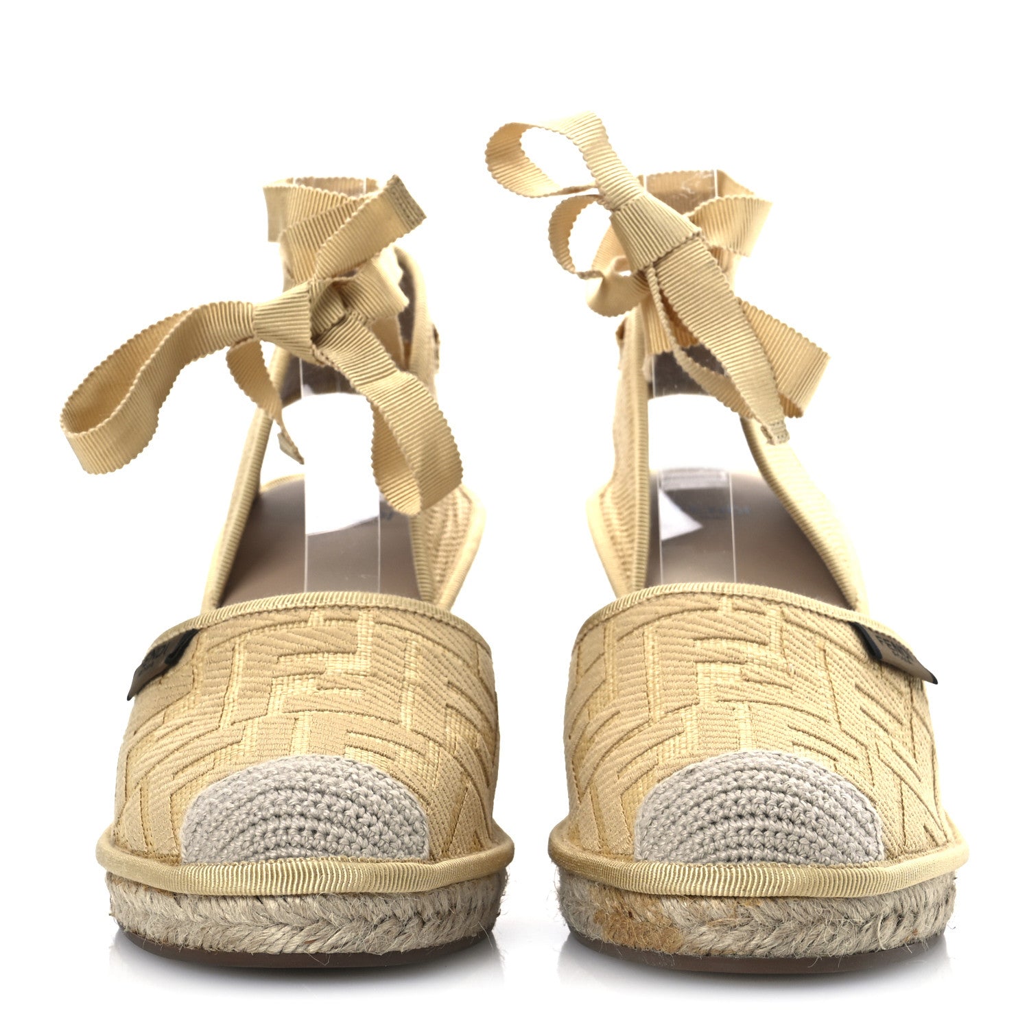 Fendi Canvas FF Embroidered Roma Ankle Wrap Wedge Espadrilles 40 Natural 3 of 12