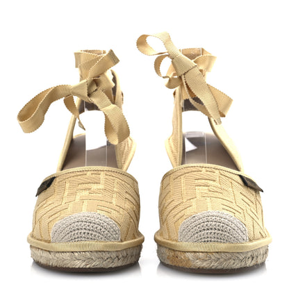 Fendi Canvas FF Embroidered Roma Ankle Wrap Wedge Espadrilles 40 Natural 3 of 12