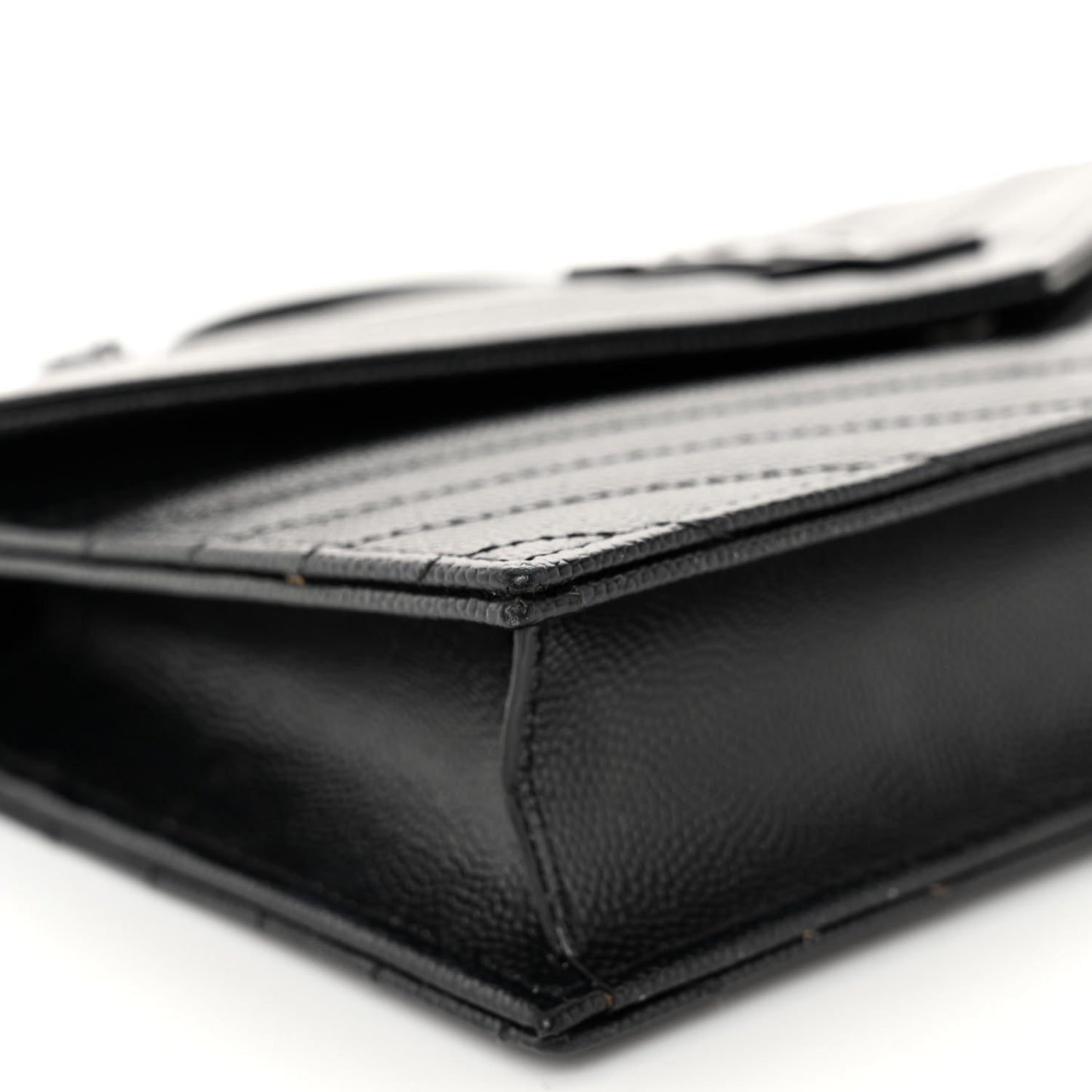 SAINT LAURENT Grain De Poudre Matelasse Chevron Monogram Monochrome Envelope Chain Wallet Black