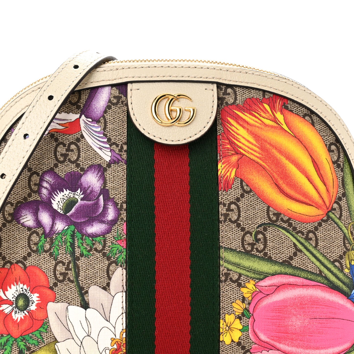 GG Supreme Monogram Flora Web GG Small Ophidia Dome Shoulder Bag White