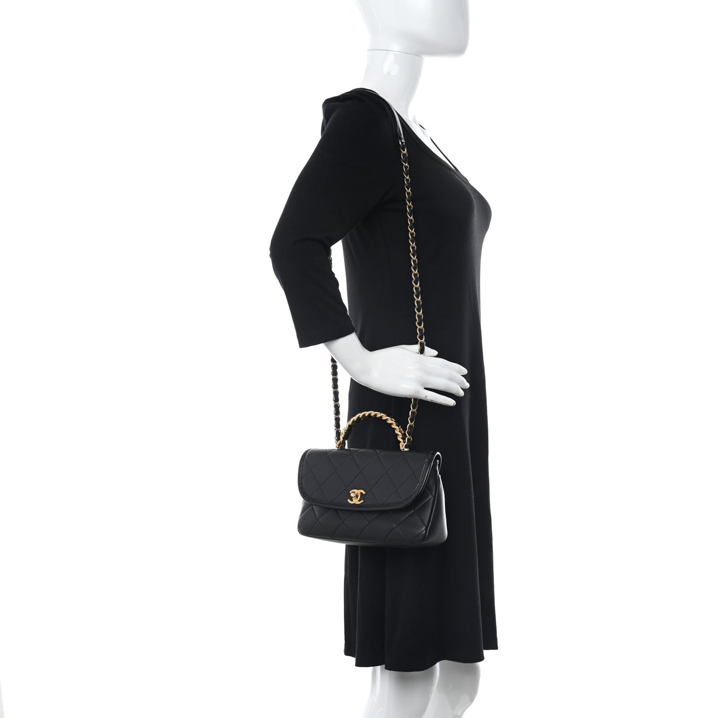 Lambskin Quilted Small La Parisienne Top Handle Flap Black