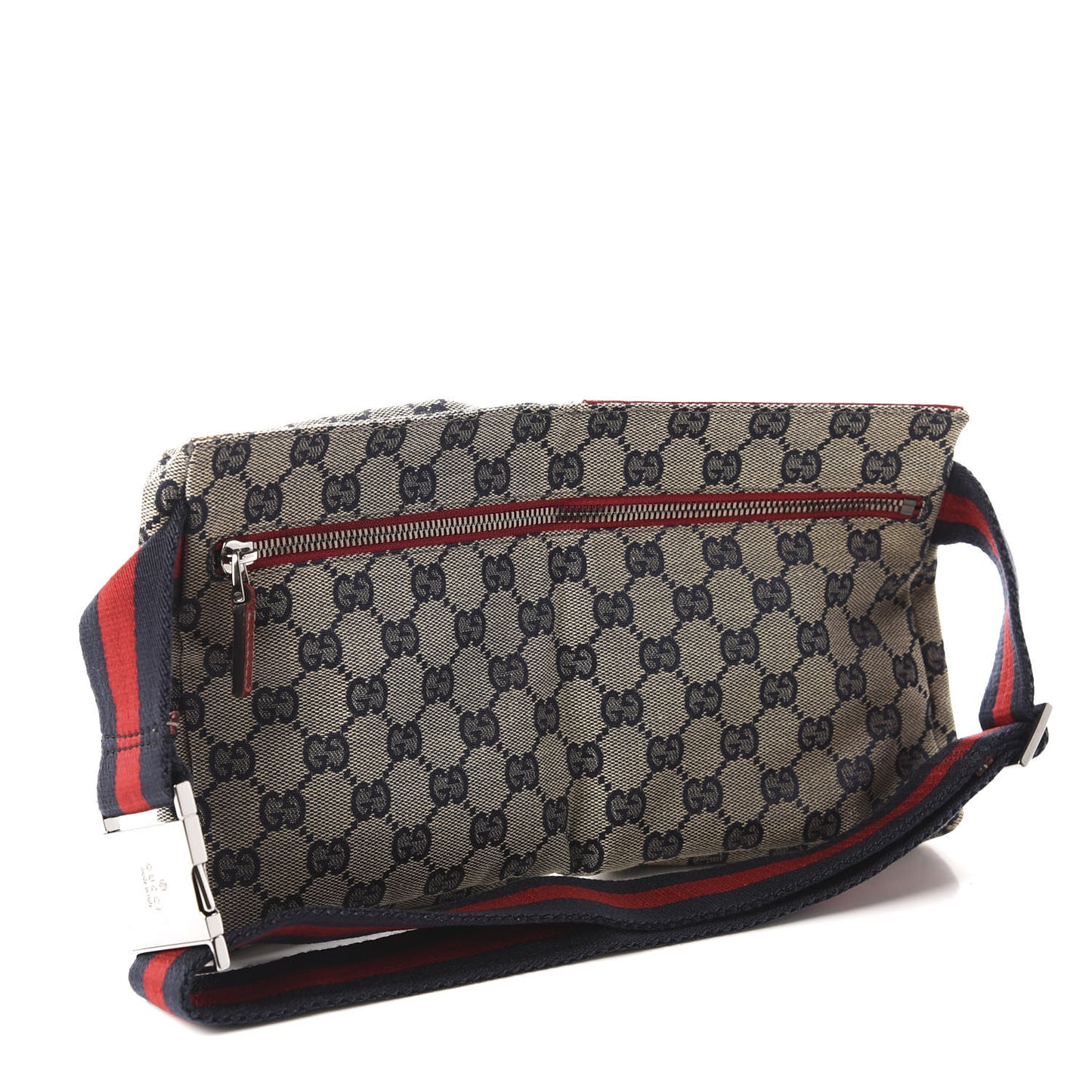 GG Monogram Web Double Pocket Belt Bag Navy Red