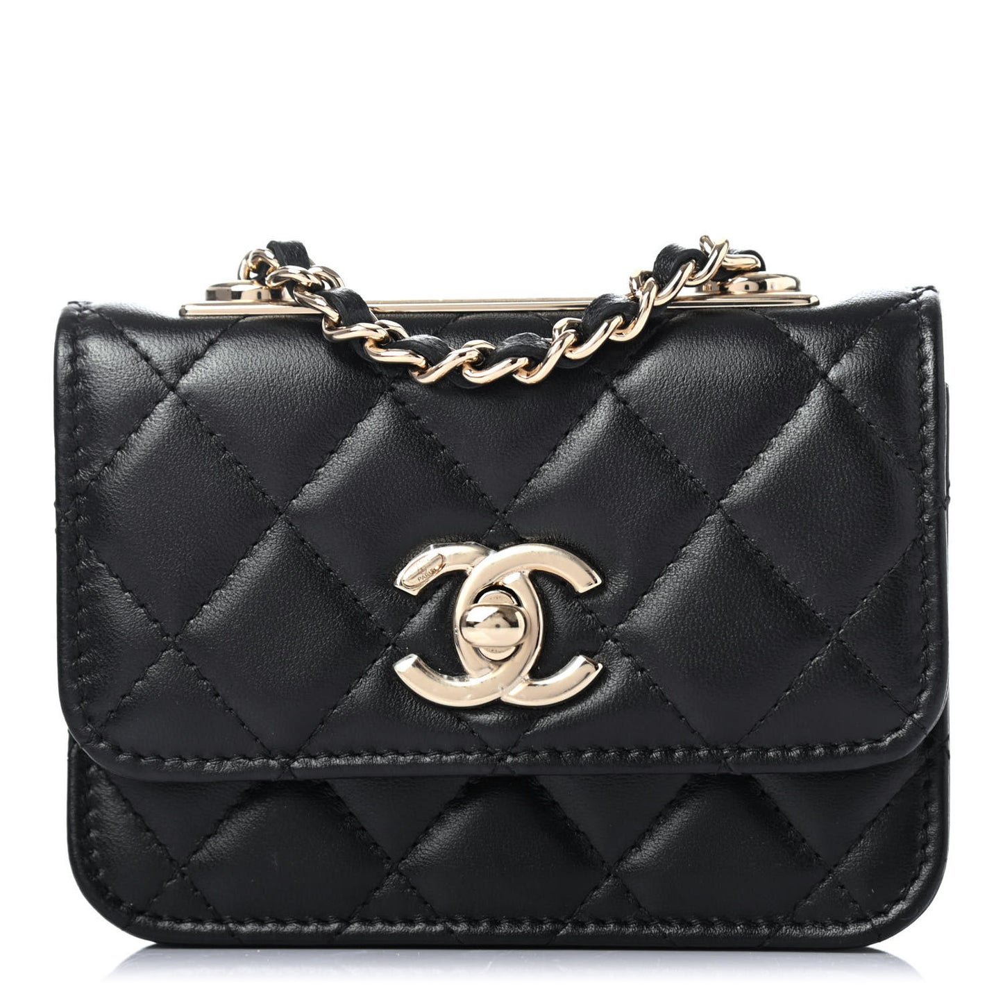 Lambskin Quilted Trendy CC Card Holder On Chain Black
