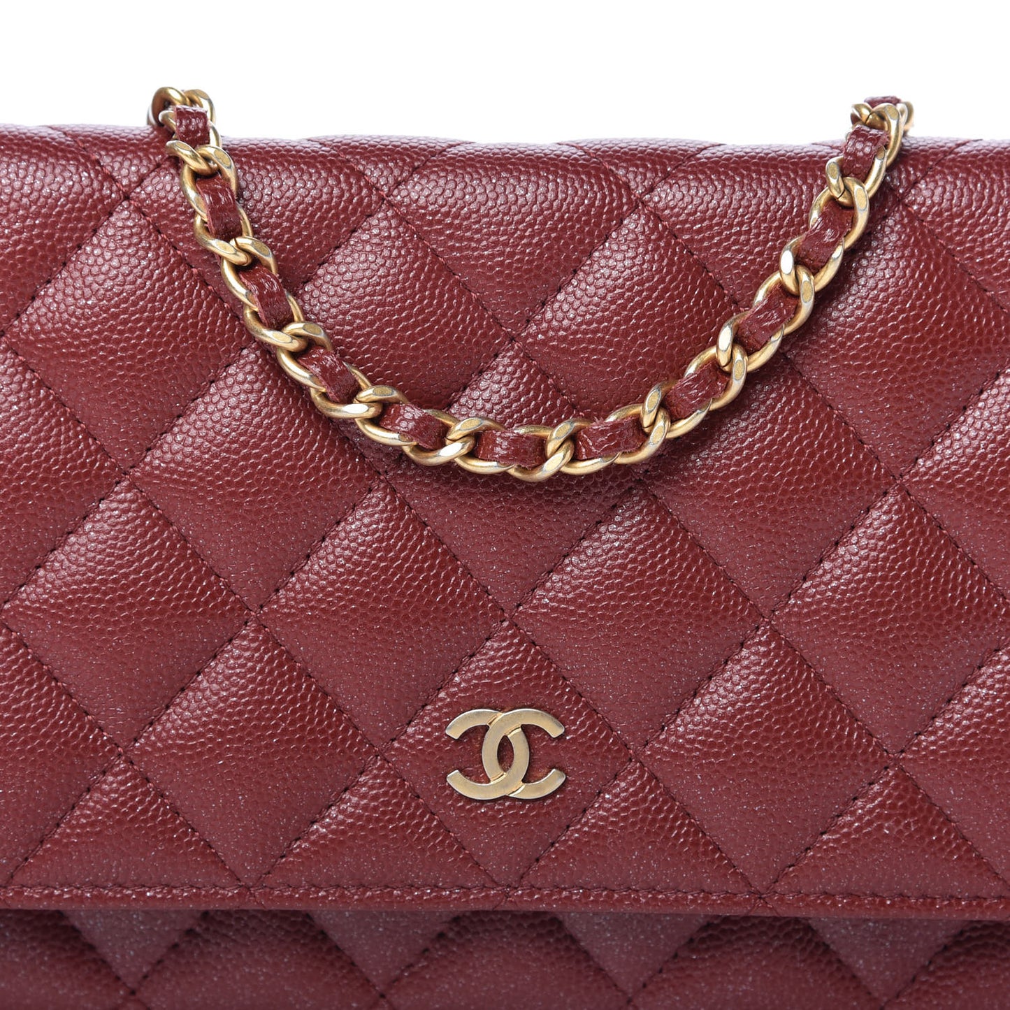 Metallic Caviar Quilted Wallet On Chain WOC Red