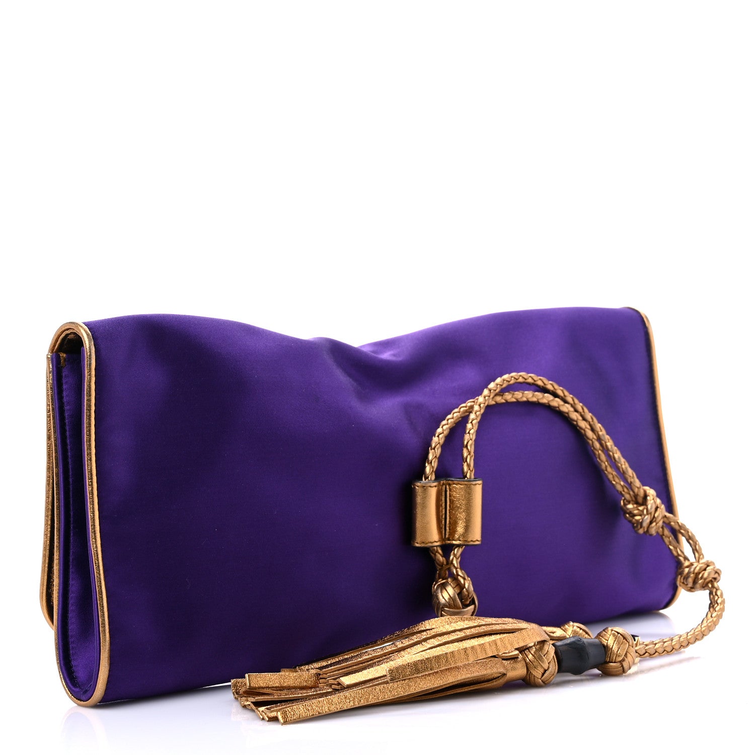 Gucci Satin Malika Clutch Purple Gold 2 of 9