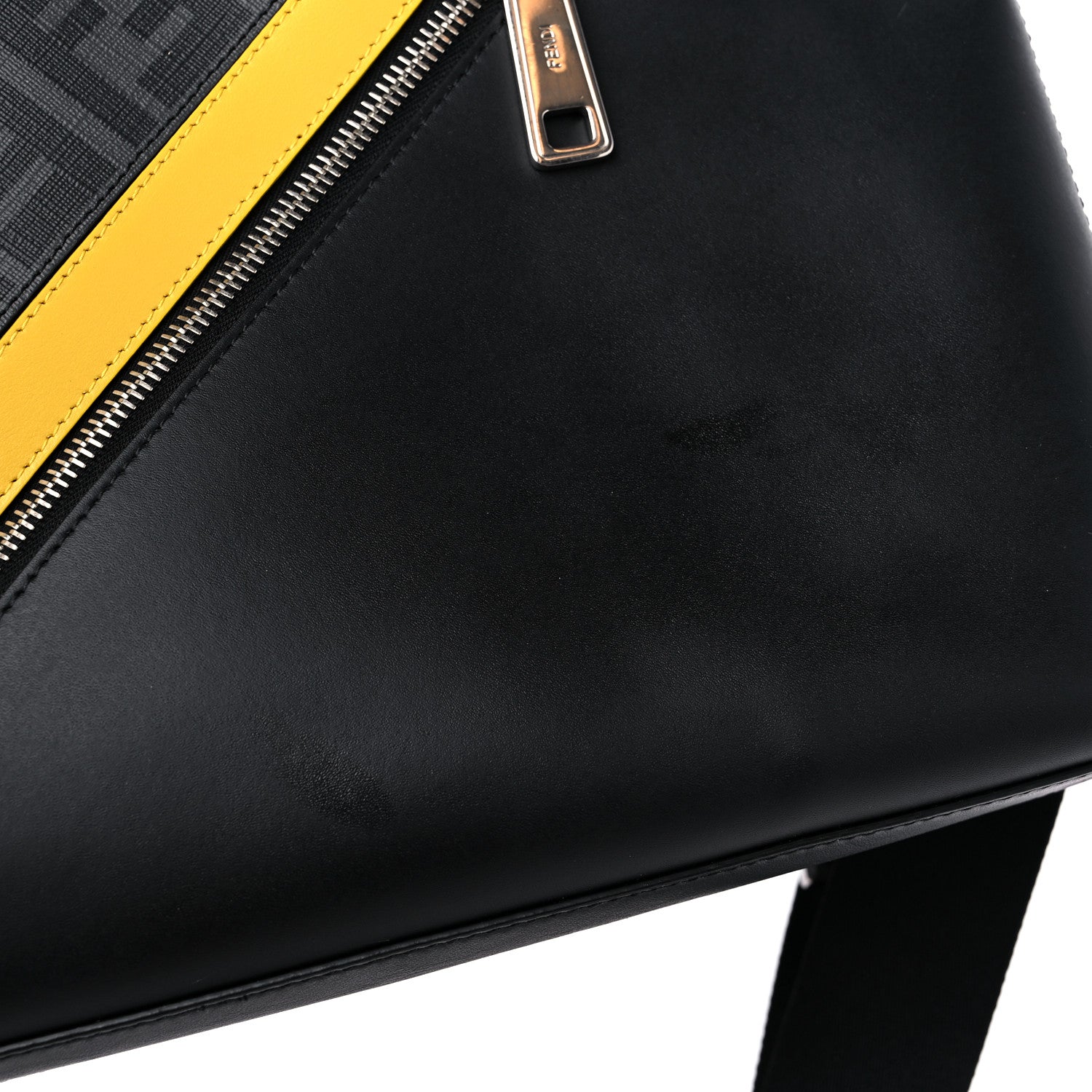 Fendi Glazed Fabric Vitello Liberty FF 1974 Diagonal Medium East West Messenger Black Sunflower 12 of 12