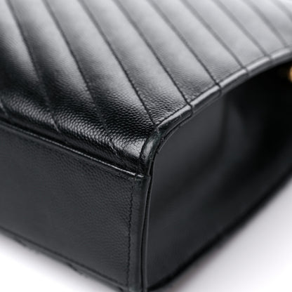 Saint Laurent Grain De Poudre Matelasse Chevron Large Monogram Satchel Black 12 of 21