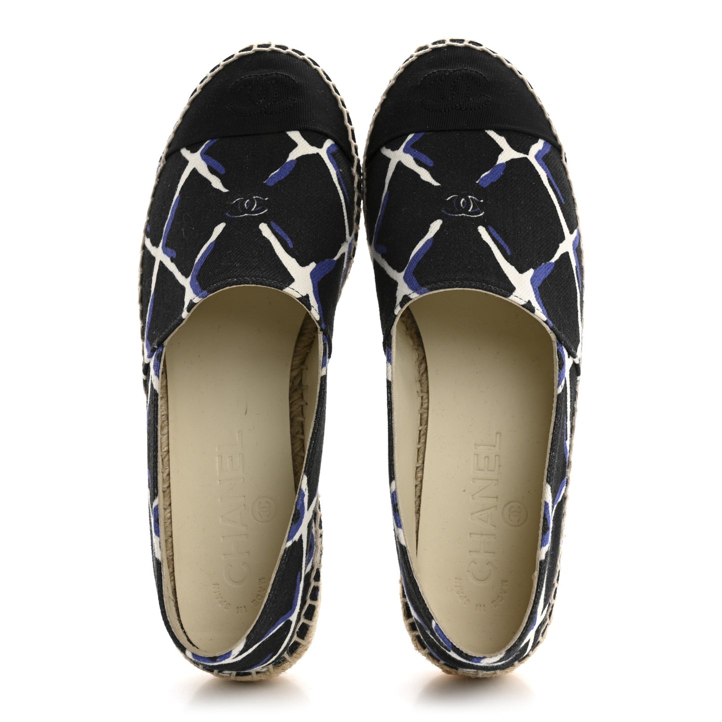 Printed Canvas Grosgrain Espadrilles 36 Blue Black