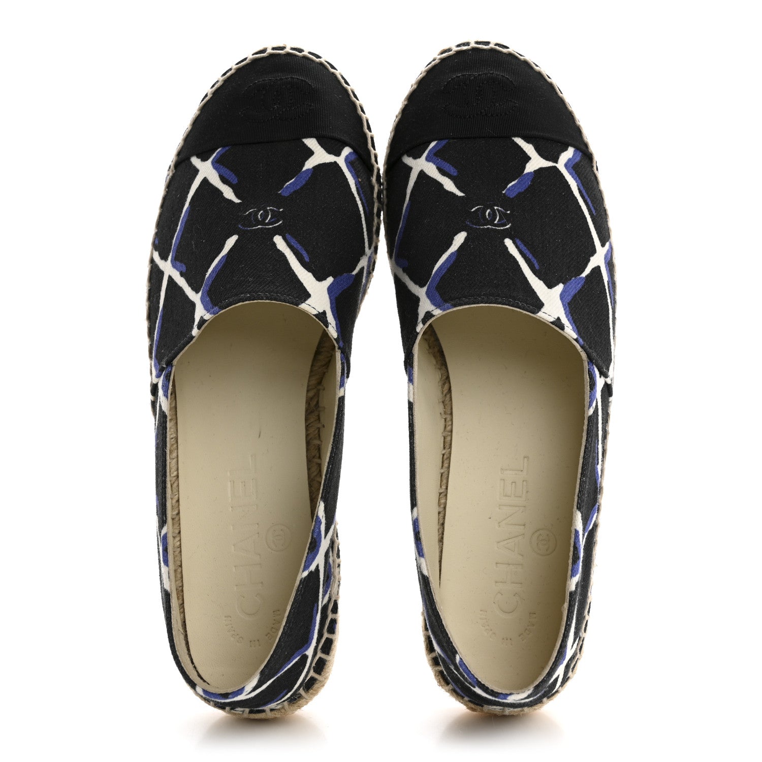 Chanel Printed Canvas Grosgrain Espadrilles 36 Blue Black 2 of 10