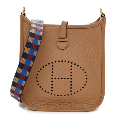Hermes Taurillon Clemence Maxi Quadrille Evelyne TPM Chai Bleu Bill Biscuit 1 of 10