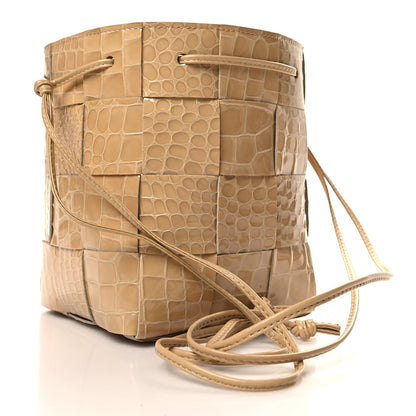 Bottega Veneta Intreccio Mini Gloss Croc Crossbody Bucket Bag Praline 3 of 9