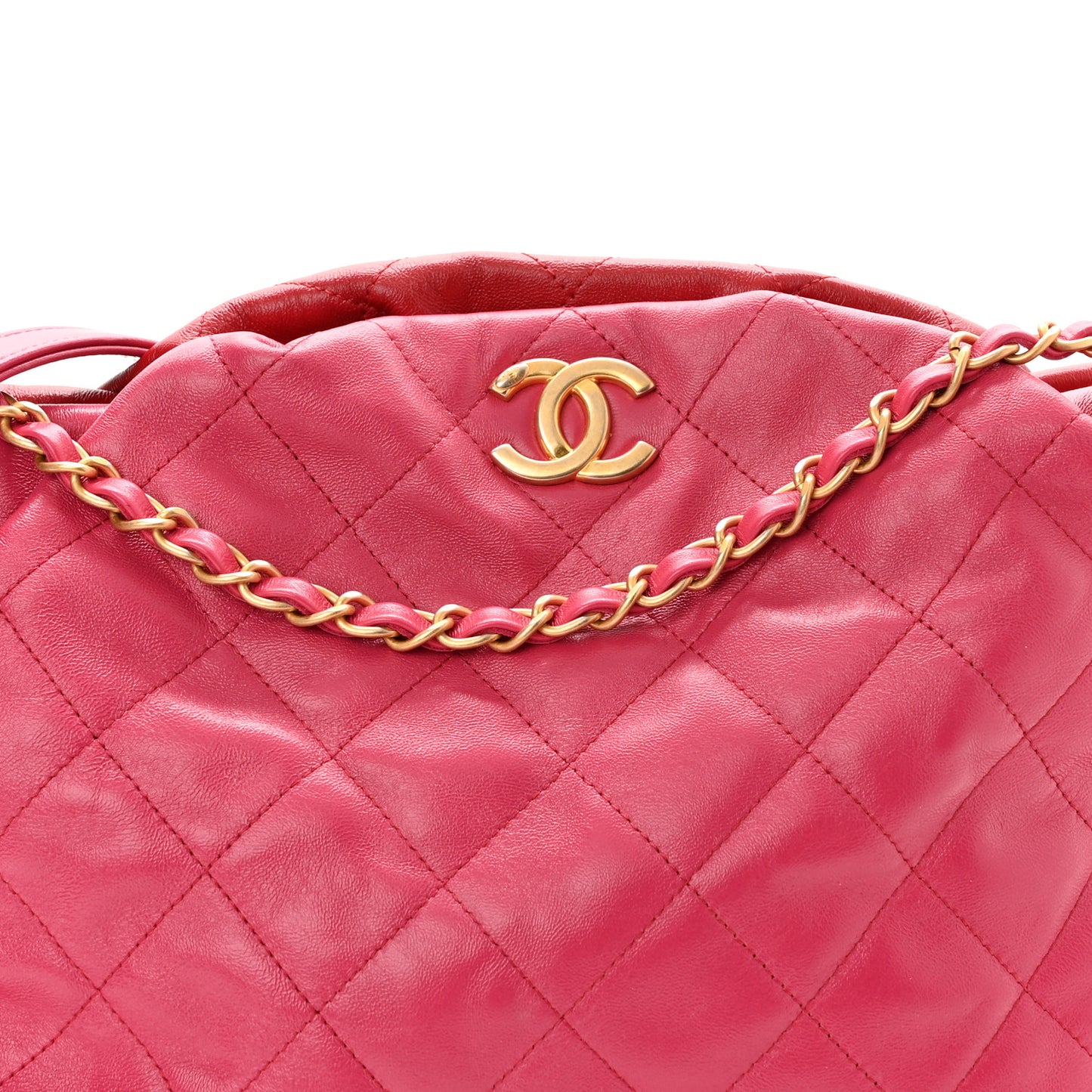 Calfskin Quilted Coco Shelter Bowling Bag Dark Pink Red