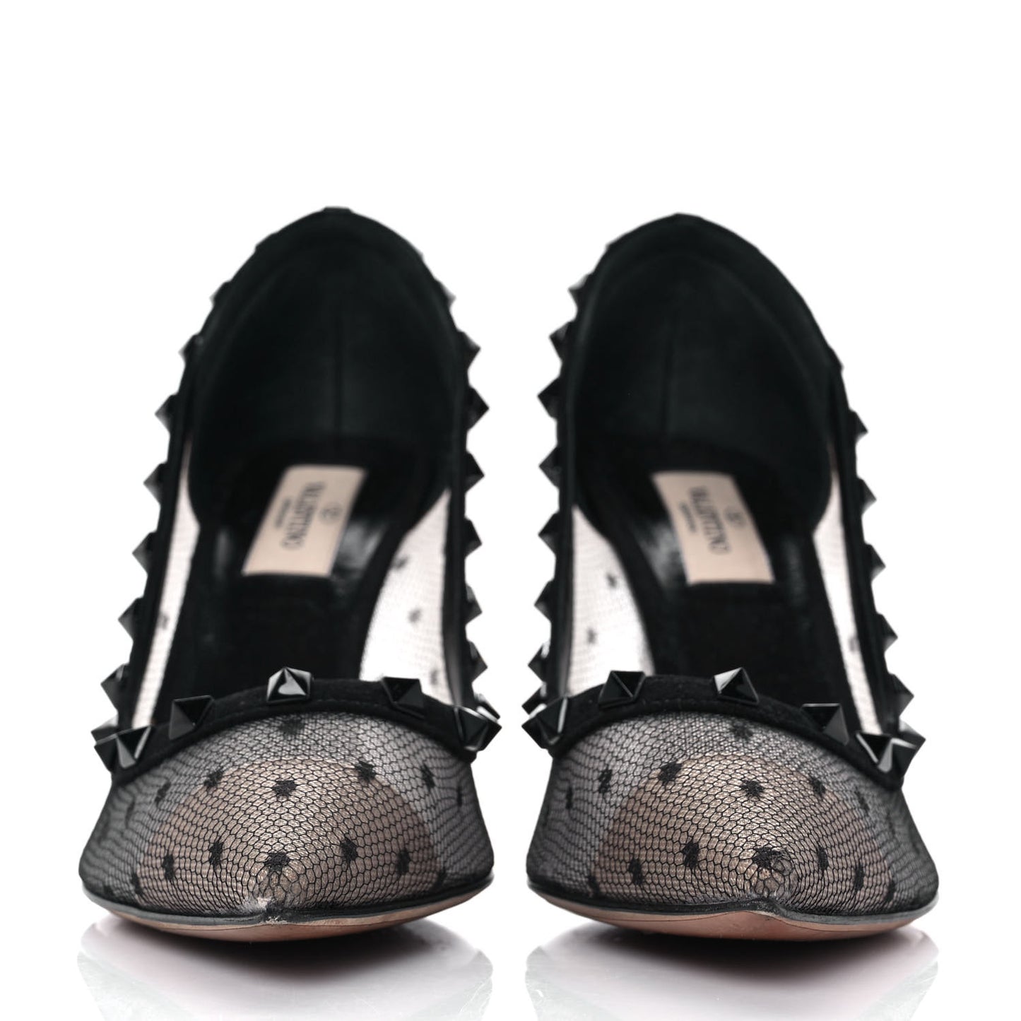 Mesh Point d'Esprit Calfskin Rockstud 85mm Pumps 39 Black