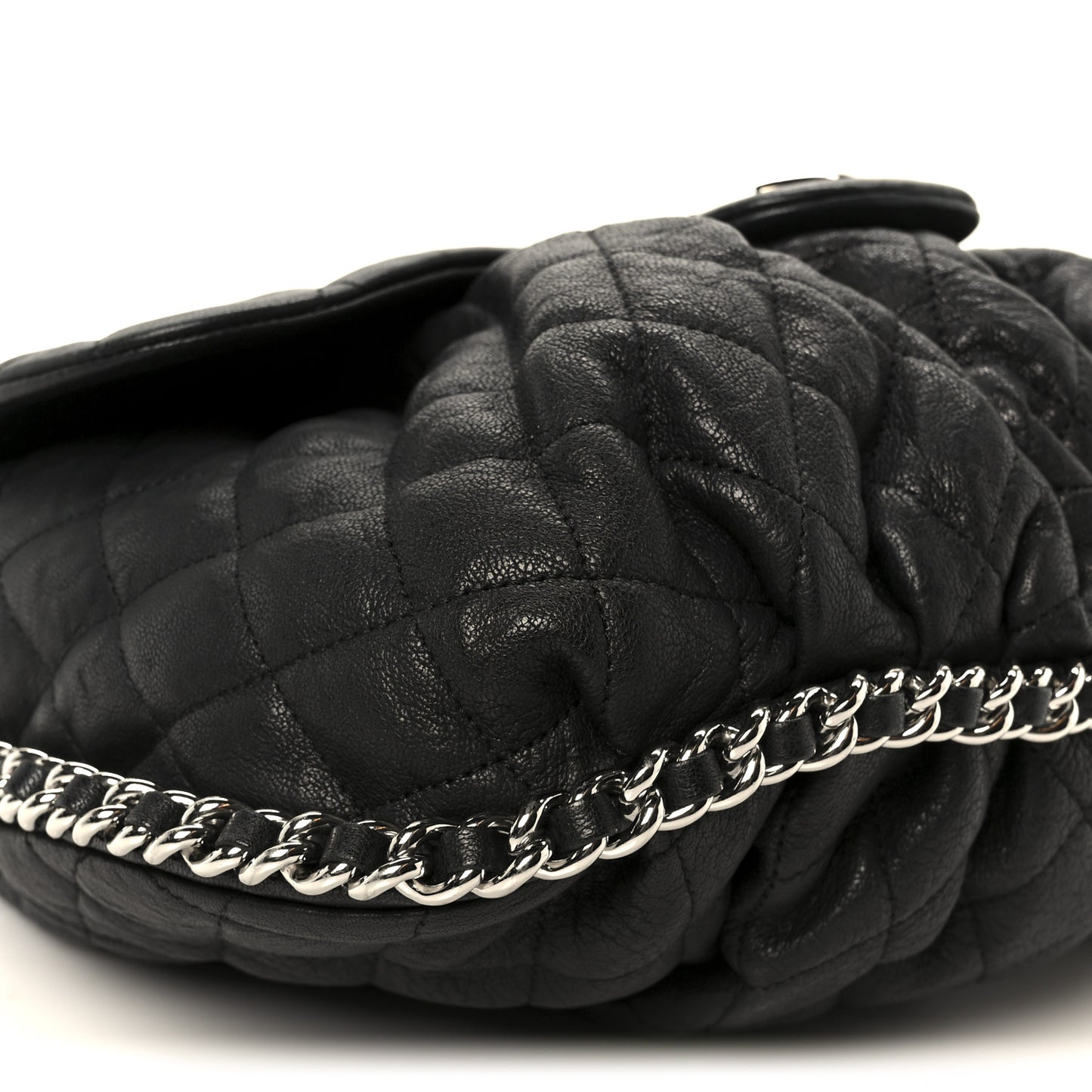 Washed Lambskin Quilted Large Chain Around Messenger Black