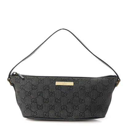 Gucci Denim Monogram Boat Pochette Black 1 of 10