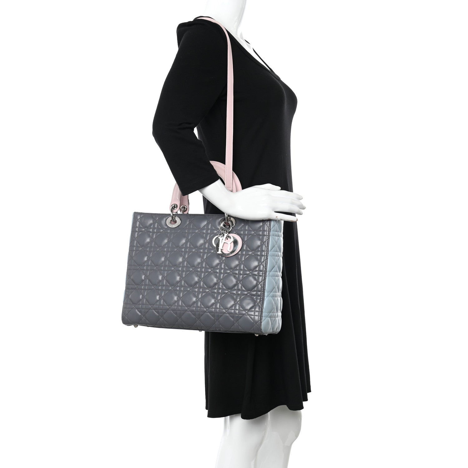 Christian Dior Lambskin Cannage Large Tri-Color Lady Dior Grey Blue Pink 2 of 20