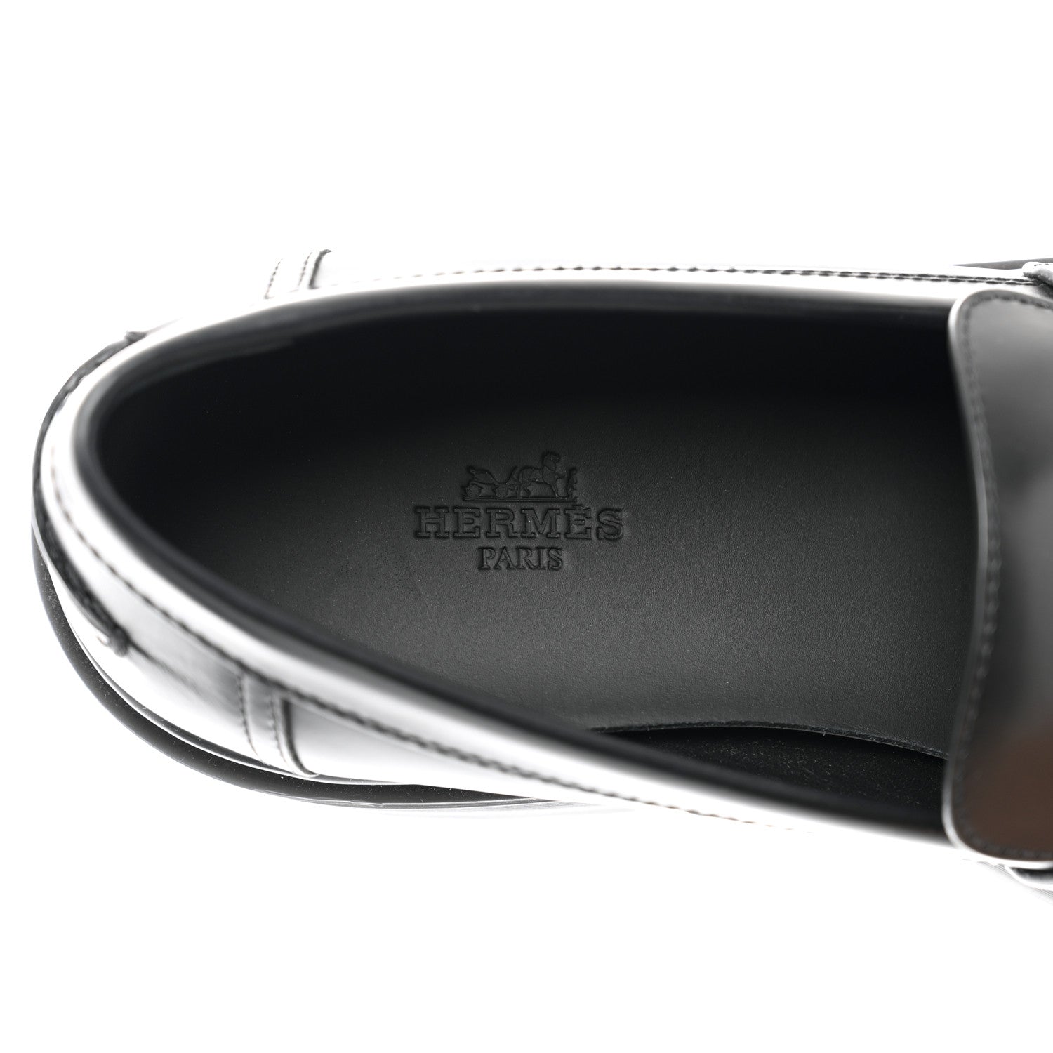 Hermes Glazed Calfskin Womens Gentle Loafers 38.5 Black 8 of 8