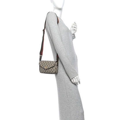 Gucci GG Supreme Monogram Textured Dollar Calfskin Web Mini Ophidia Envelope Shoulder Bag Beige Ebony 2 of 11