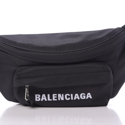 Balenciaga Sport Nylon Logo Embroidered Wheel Belt Bag Black White 8 of 10