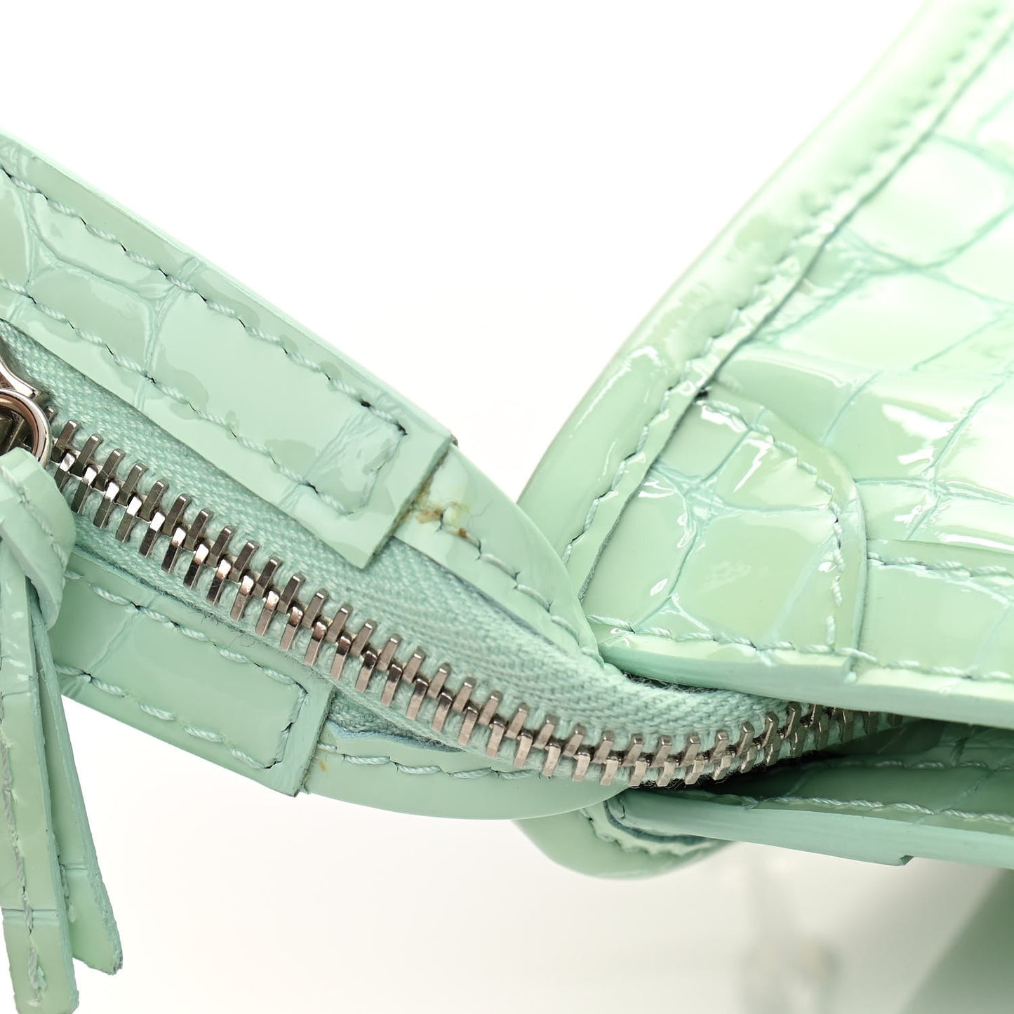 Patent Crocodile Embossed Classic Silver Hardware Nano City Light Green