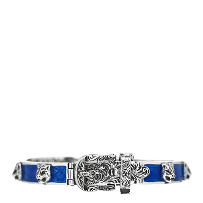 Gucci Sterling Silver Enamel Garden Feline Buckle Bracelet Blue 1 of 4