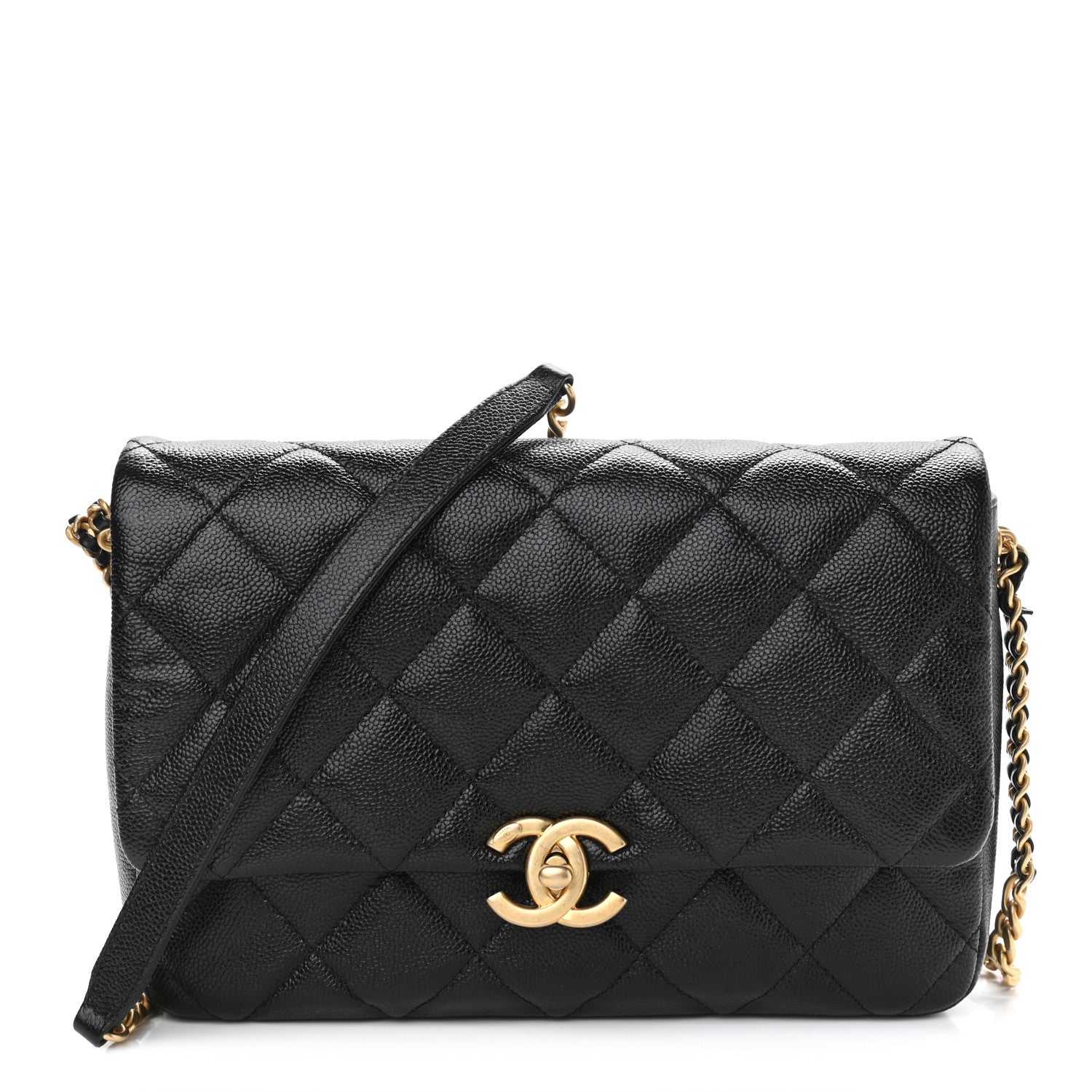 Chanel Shiny Caviar Quilted Large Chain Melody Flap Black 1 of 11